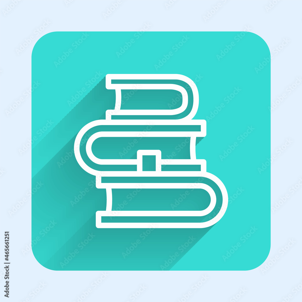 White line Book icon isolated with long shadow. Green square button. Vector White line Book icon isolated with long shadow. Green square button. Vector