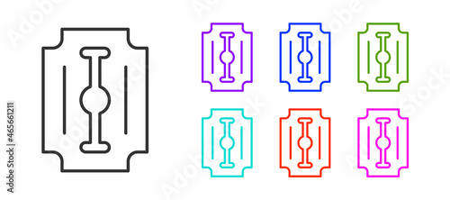 Black line Blade razor icon isolated on white background. Set icons colorful. Vector