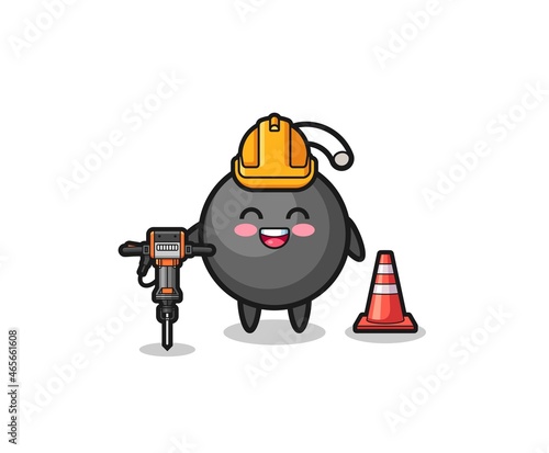 road worker mascot of bomb holding drill machine