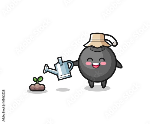 cute bomb is watering plant seeds