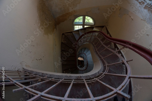 Staircase in abandoned villa of Leon Allart in Łódź, Poland