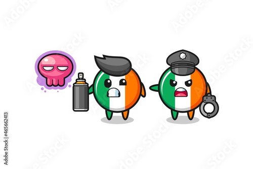 ireland flag cartoon doing vandalism and caught by the police