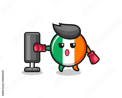 ireland flag boxer cartoon doing training with punching bag