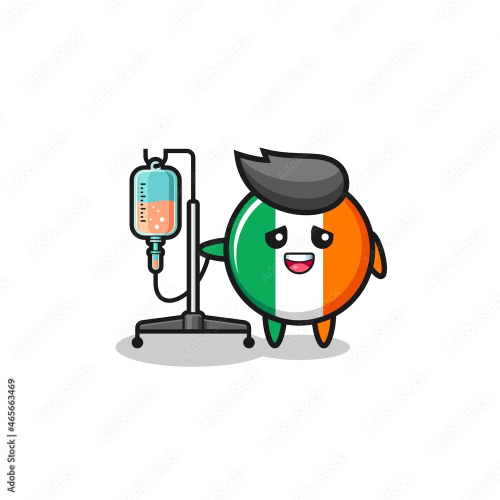 cute ireland flag character standing with infusion pole cute ireland flag character standing with infusion pole