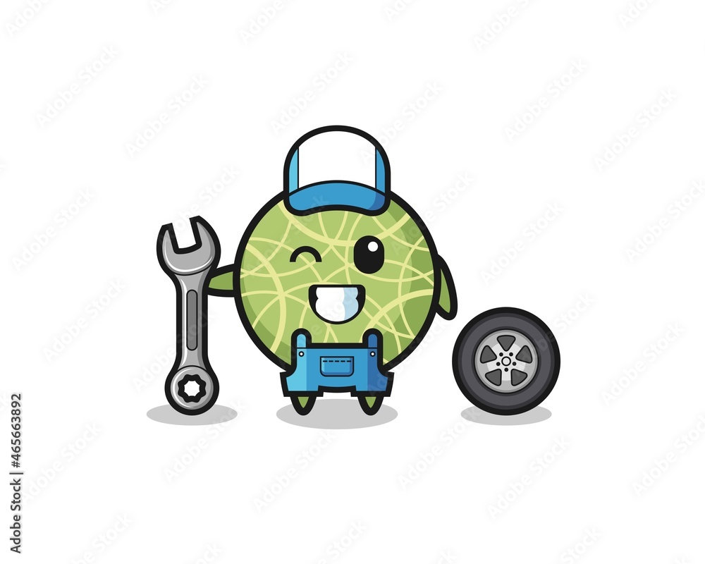 the melon character as a mechanic mascot