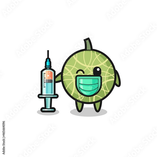 melon mascot as vaccinator