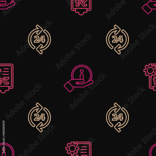 Set line Checklist with 24 hours service, Telephone support and Information on seamless pattern. Vector
