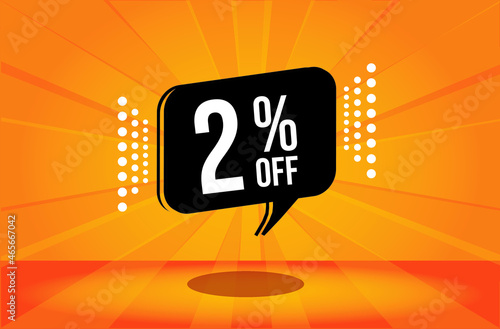 2 percent discount. Orange banner with floating balloon for promotions and offers. Vector Illustration. photo