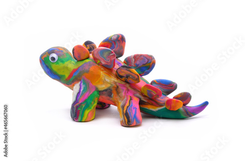 Stegosaurus, Cute Dinosaur isolated on white background. Handmade Colorful Dino (Rainbow Dinosaur) play dough for kids DIY (Do it yourself) class. Chameleon
