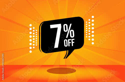 7 percent discount. Orange banner with floating balloon for promotions and offers. Vector Illustration. photo