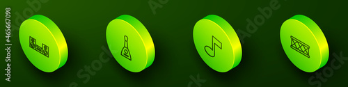 Set Isometric line Home stereo, Balalaika, Music note, tone and Drum icon. Vector