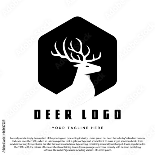Simple deer logo design. deer logo with hexagon in the background