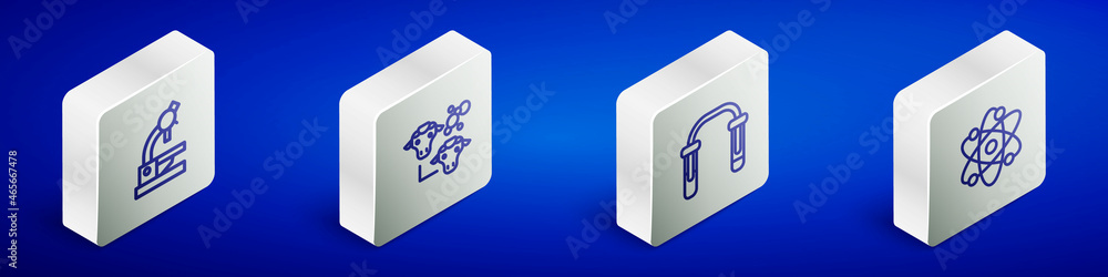 Set Isometric line Microscope, Cloning, Test tube and flask and Atom icon. Vector Set Isometric line Microscope, Cloning, Test tube and flask and Atom icon. Vector