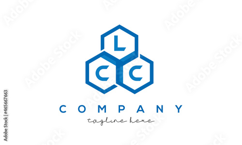 LCC letters design logo with three polygon hexagon logo vector template