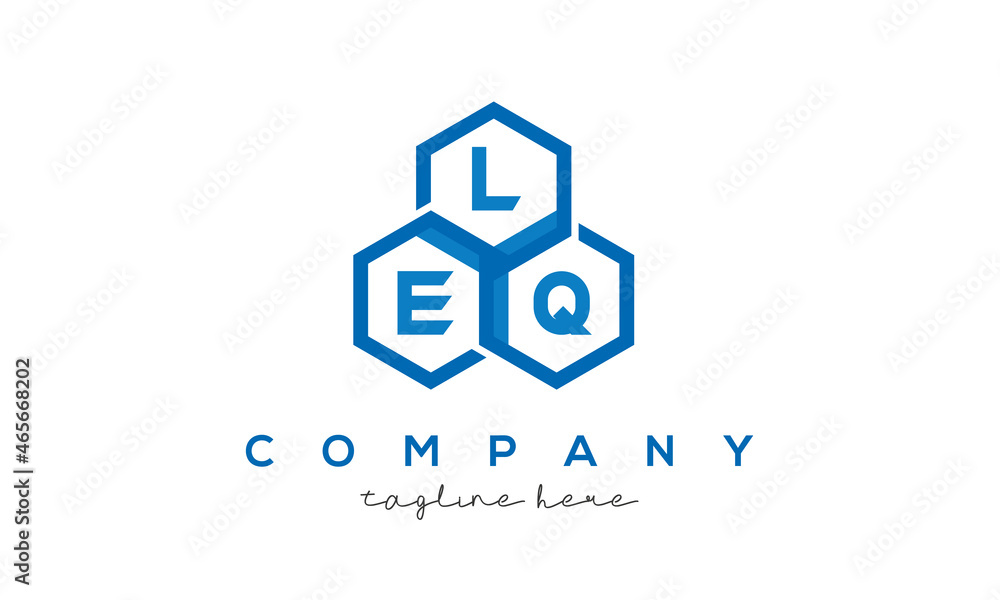 LEQ letters design logo with three polygon hexagon logo vector template