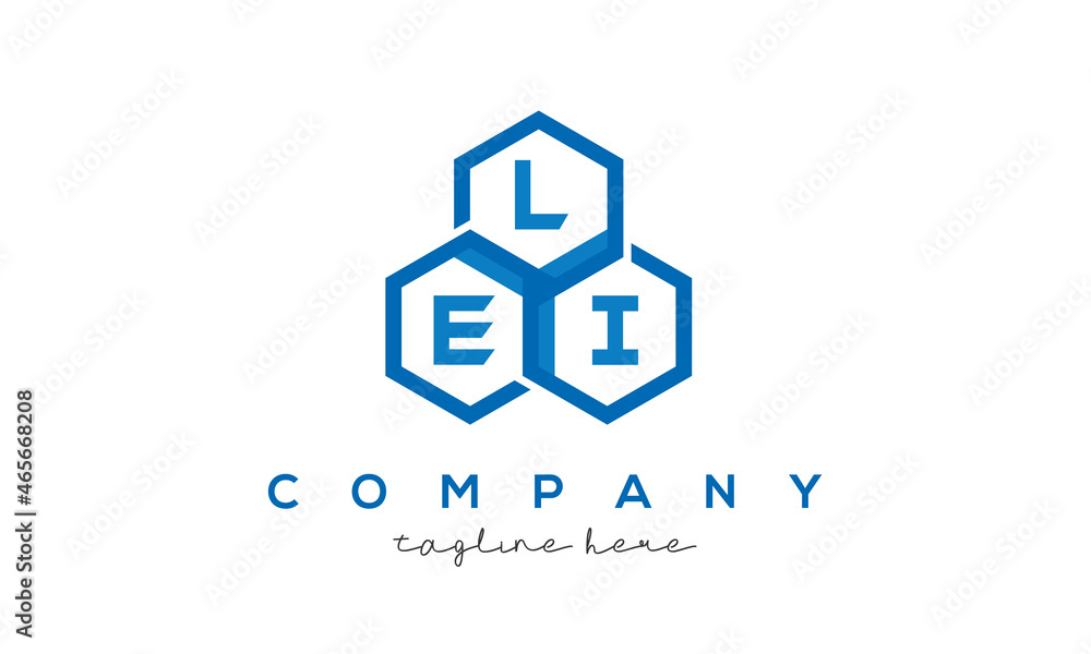 LEI letters design logo with three polygon hexagon logo vector template