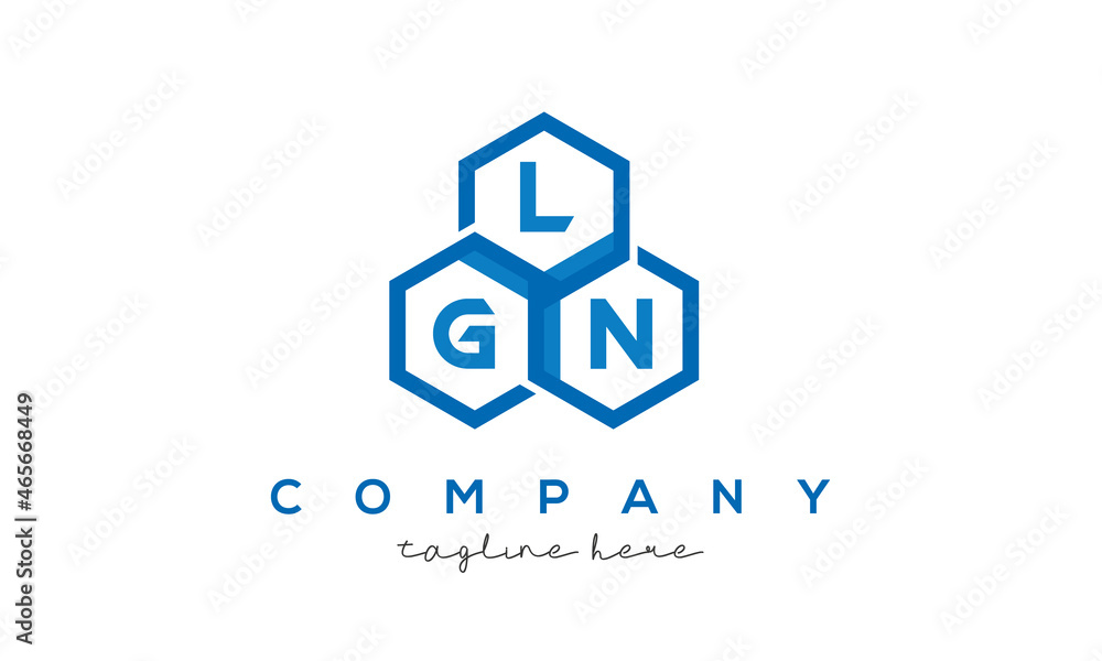 LGN letters design logo with three polygon hexagon logo vector template