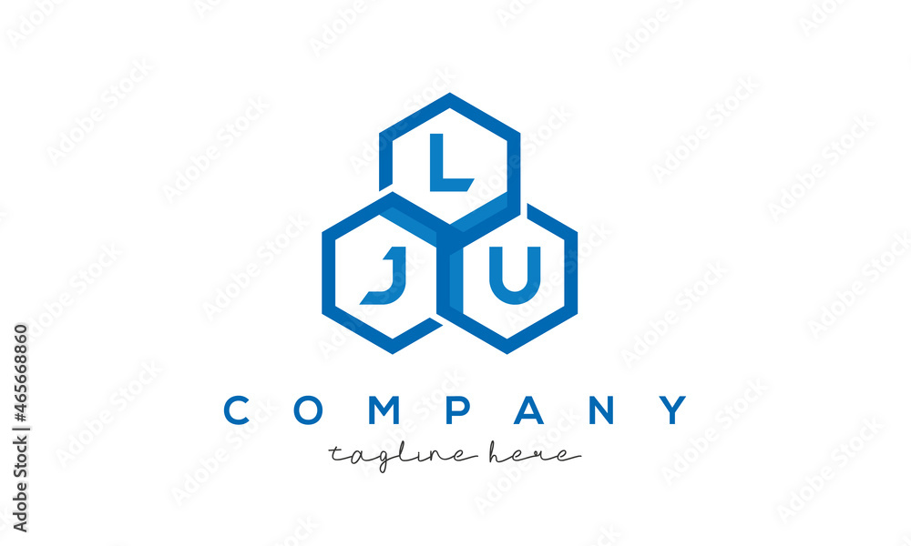 LJU letters design logo with three polygon hexagon logo vector template