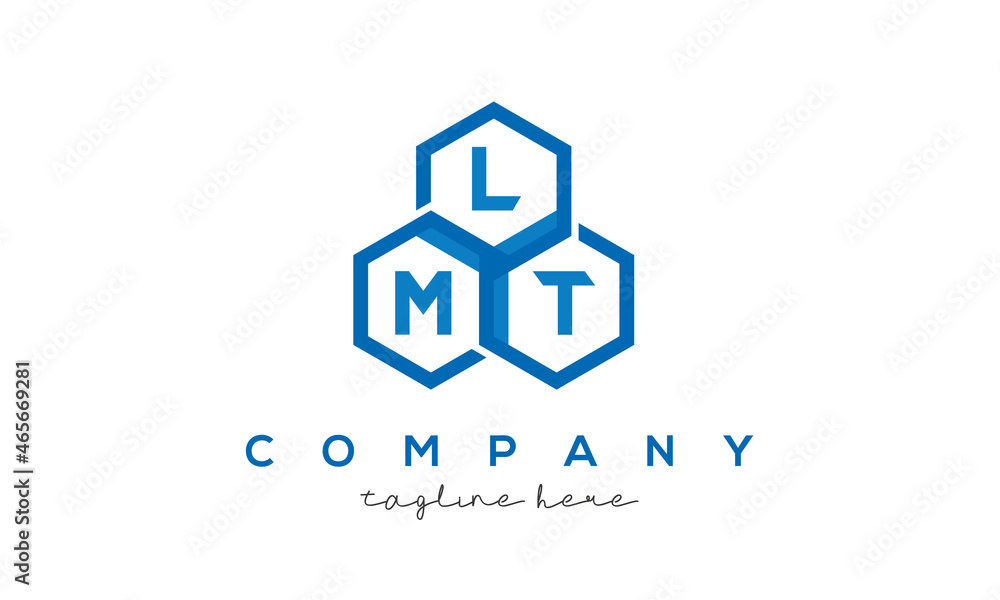 LMT letters design logo with three polygon hexagon logo vector template