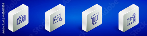 Set Isometric line Photo camera, retouching, Camera photo lens and Graphic tablet icon. Vector