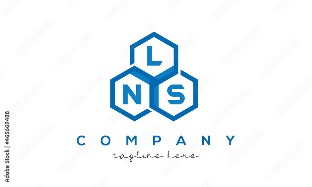 LNS letters design logo with three polygon hexagon logo vector template
