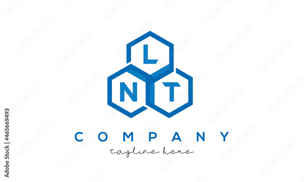 LNT letters design logo with three polygon hexagon logo vector template