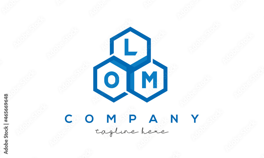 LOM letters design logo with three polygon hexagon logo vector template