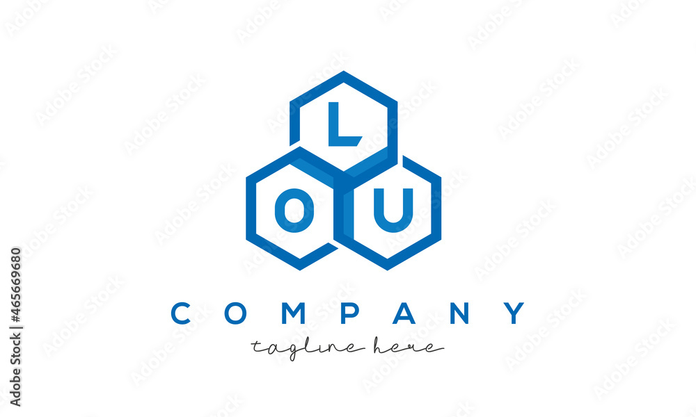 LOU letters design logo with three polygon hexagon logo vector template
