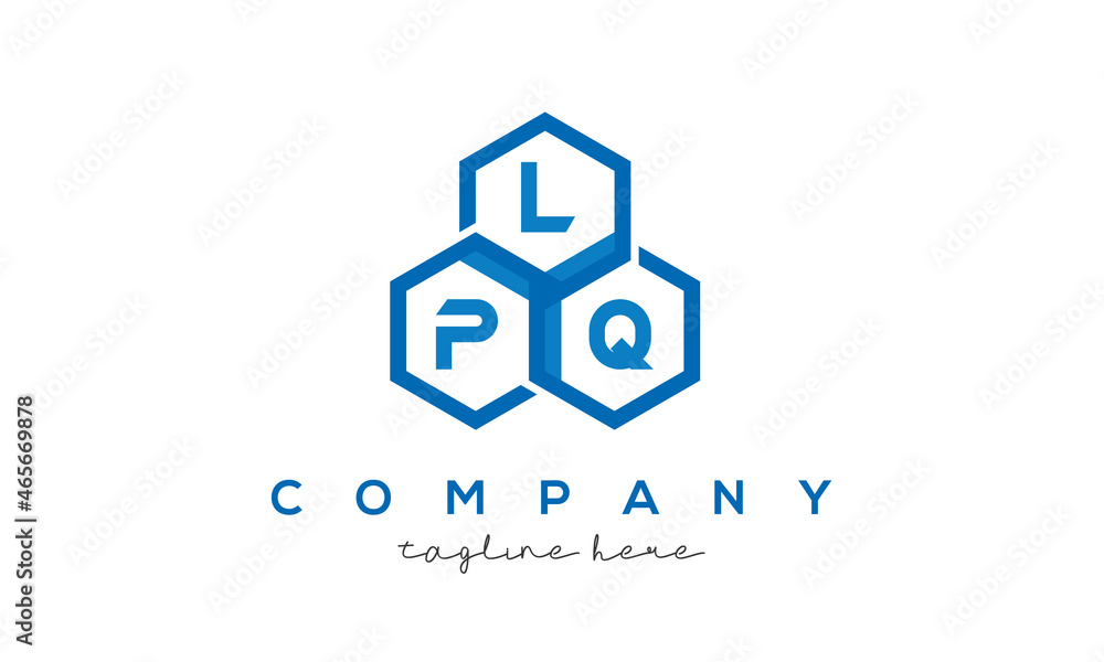 LPQ letters design logo with three polygon hexagon logo vector template