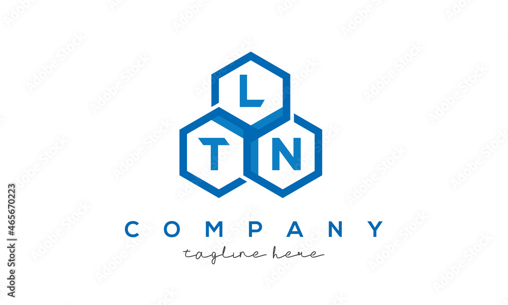LTN letters design logo with three polygon hexagon logo vector template