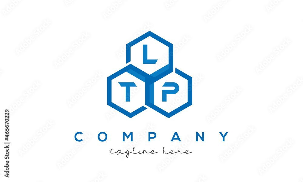 LTP letters design logo with three polygon hexagon logo vector template