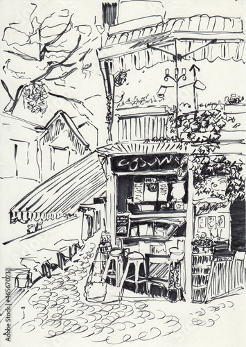 Street coffee shop hand drawn illustration,art design