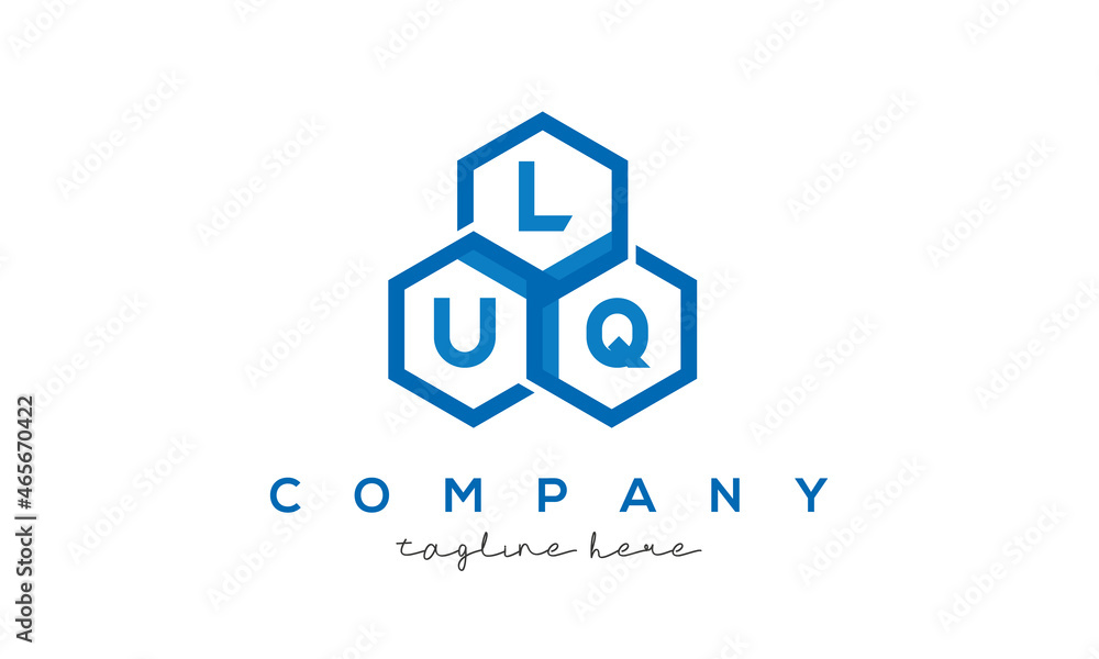 LUQ letters design logo with three polygon hexagon logo vector template
