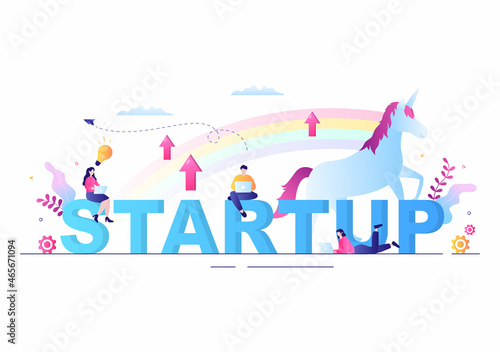 Unicorn Business Startup Symbol Vector Illustration. Businessman of Development Process, Innovation Product, and Creative Idea See the Goal to be Successful