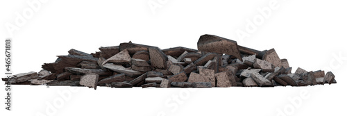 pile of concrete debris, rubble heap isolated on white background banner
