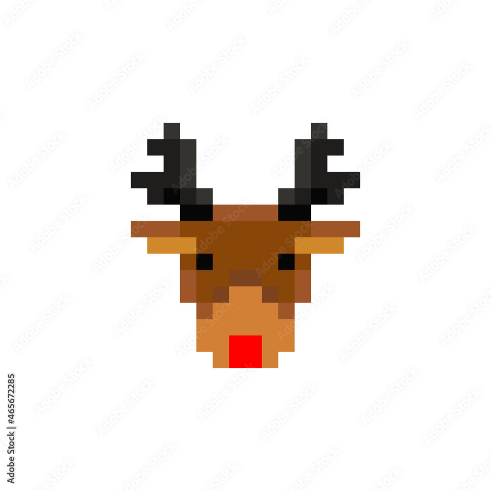 Fototapeta premium pixels, 8 bits, deer head, horns, vector