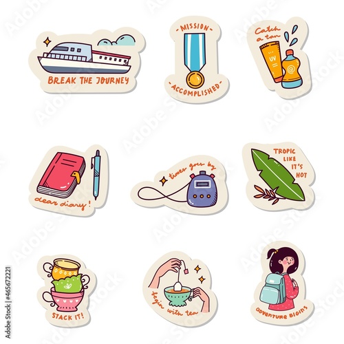 Set of Kawaii Sticker Doodle Set, Fashion Patch Design Collection