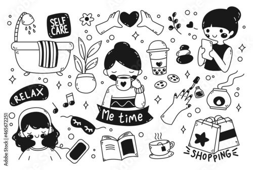 Woman's Me time concept doodle Vector Element