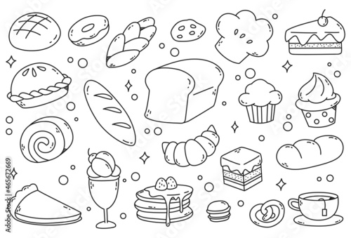 Set of Bread and Cake Doodles