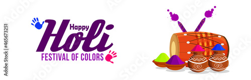 Holi banner with mud colorpot and color gun
