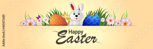 Happy easter day background with easter egg and bunny