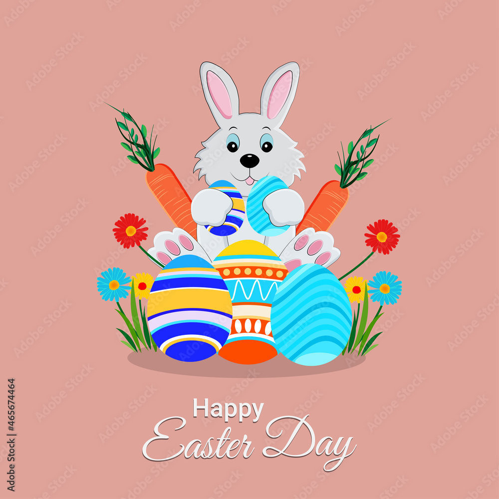Fototapeta premium Happy easter day flat greeting card and background