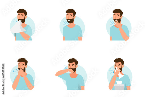 set of man sneezing and coughing