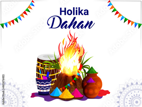Holika dehan greeting card with realistic bonefire