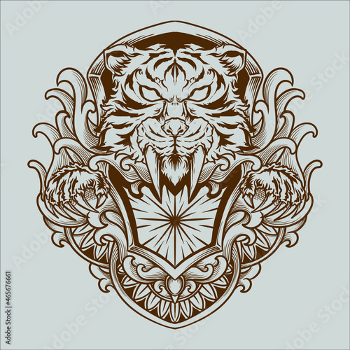 tattoo and t shirt design tiger engraving ornament