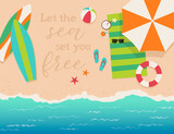 Summer holidays illustration with typography for card design, poster, postcard, banner, leaflet.