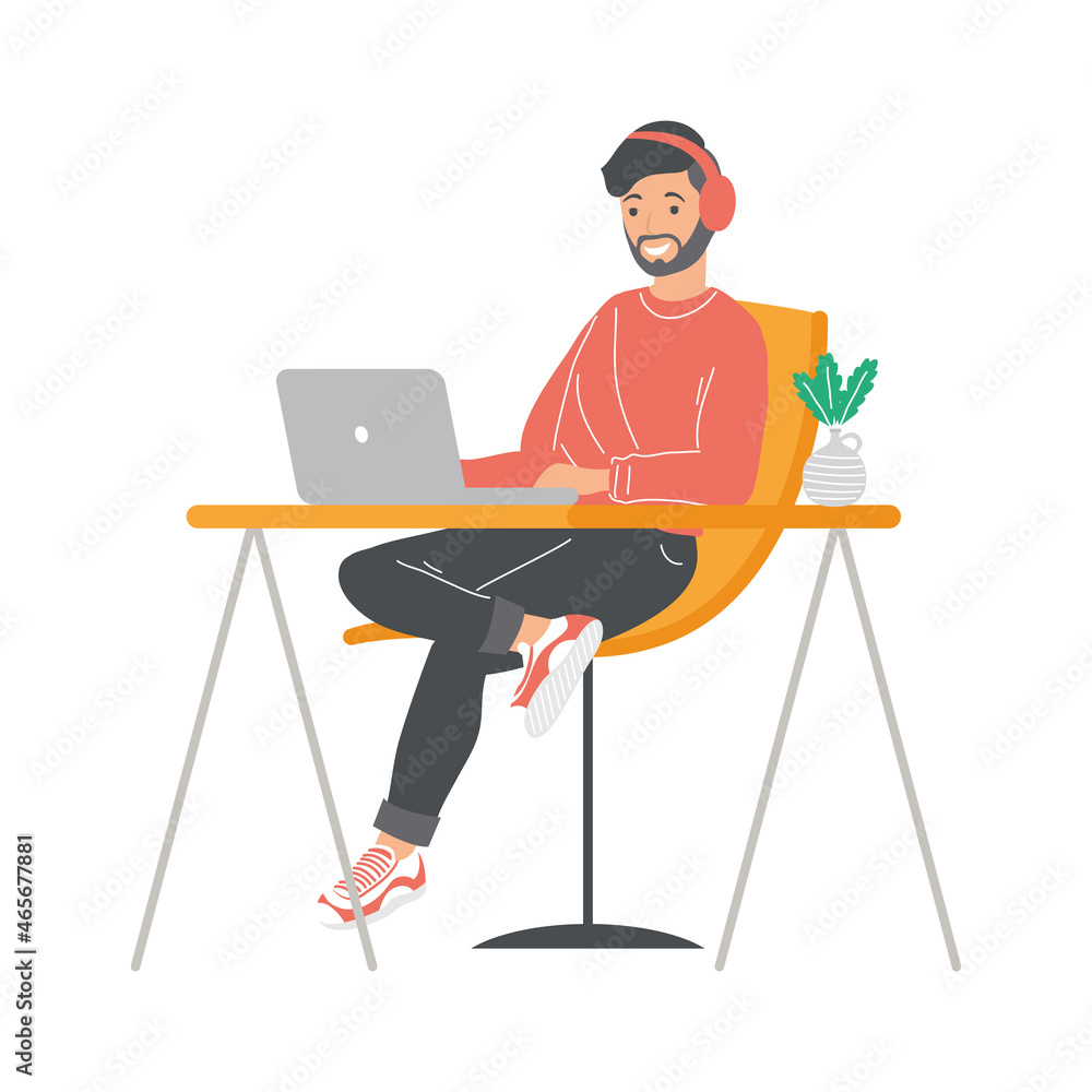 Fototapeta premium bearded man working in laptop