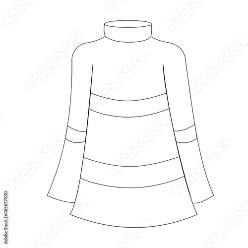 Contour vector illustration of a sweatshirt. Technical drawing for designing clothing. Winter cozy jumper without unnecessary details. Suitable for the fashion industry, catalogs, clothing stores 
