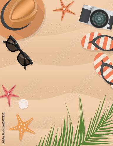 Top view of summer holidays border illustration with copy space.