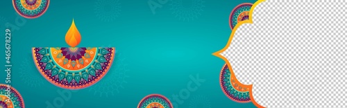 Diwali Banner Background with Colorful Diya for Website or cover